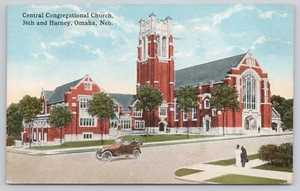 Omaha Nebraska Central Congregational Church Antique Car Roadster 1923 Postcard - Picture 1 of 2