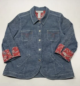 VTG Denim Paisley Western Button Up Roll Sleeve Jacket Womens 16 Boho Retro - Picture 1 of 24