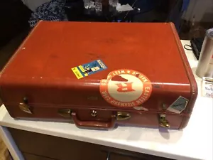 Vintage Samsonite Brown Leather Hard Body Luggage Suitcase 15"x21"×8" - Picture 1 of 7