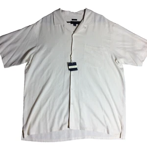 Joseph & Feiss Silk Button-Up Shirt Men's Sz XL White Short Sleeve Classic Fit - Picture 1 of 23
