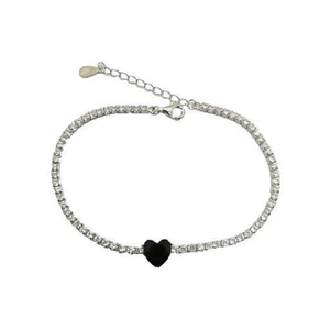 Bracciale donna tennis in argento 925 con cuore zircone nero . bracciale tennis - Foto 1 di 11