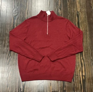J. Crew Long Sleeve 1/4 Zip Sweater Men’s Large Burgundy Red Cotton NEW Acrylic - Picture 1 of 4