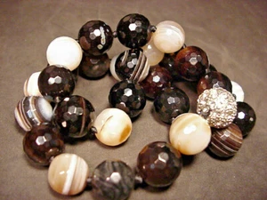 Gemstone Bead Necklace Black Onyx & Agate Faceted 18" - Picture 1 of 9