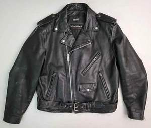 Vintage Wilsons Classic Black Leather Motorcycle Moto Biker Jacket Men's Large - Picture 1 of 6