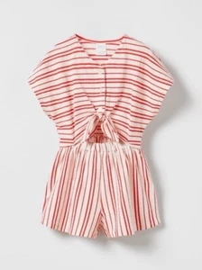 NWT Zara Girls Cut Out Stripe Bow Romper Jumpsuit Boho Pointelle Nautical 10 - Picture 1 of 3