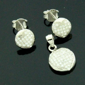Sterling Silver C/Z Micro Pave Set Earrings And Pendant+Chain - Picture 1 of 1