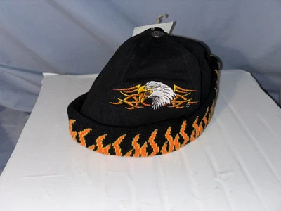 Motorcycle Adjustable Black Cotton Skull Cap Hat Brimless - Image 1 of 3