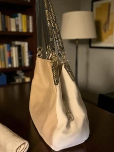 Coach Phoebe Shoulder Bag Exotic Trim Leather Hobo Purse Black Gold READ - Picture 1 of 23