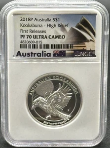 2018P Australia High Relief 1oz Silver Kookaburra $1 Coin NGC PF70 UC - Picture 1 of 2