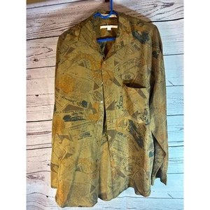 Perry Ellis Silk Button Up Novelty Print Long Sleeve Shirt Size L - Picture 1 of 5