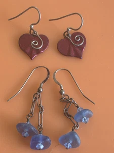Vintage Gemstone Bead Heart Dangle Earrings Artisan Openwork Design - Picture 1 of 4