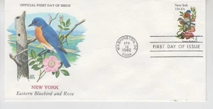 USA 1982. New York. Eastern Bluebird and Rose. 1st day FDI 20c - Picture 1 of 1