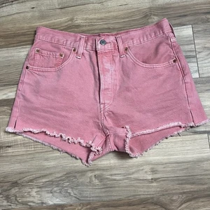 Levi’s 501 korallenrosa Denim abgeschnittene Shorts Größe 30 hoher Bund Knopfleiste roher Saum - Bild 1 von 9