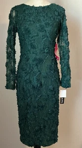 Abito midi tubino manica lunga pizzo XSCAPE Soutache nuovo con etichetta taglia 4 verde cacciatore - Foto 1 di 17