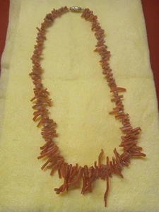 Orange Red Coral Branch Necklace Vintage 18" - Picture 1 of 6