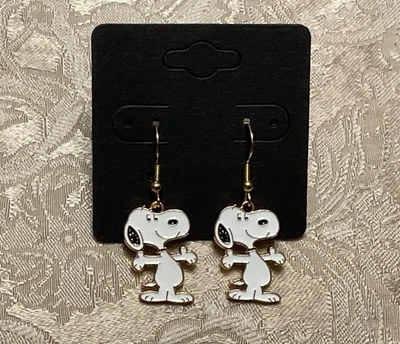 Snoopy Big Hug Gold Loop Enamel Drop Dangle Adorable Boho Trendy Earring Set - Image 1 of 2