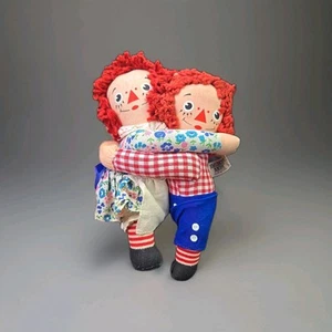 Vintage Knickerbocker's 7” Raggedy Ann and Andy Hugging Plush Dolls 1970's - Picture 1 of 3