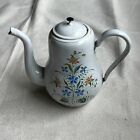 Antique Floral Painted French Enamelware Coffee Pot/Teapot Baluster Form