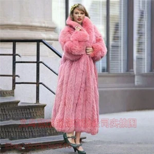 New Artificial Fur Coat Pink Fur Coat Women's Long Imitation Rabbit Fur Coat - Picture 1 of 18