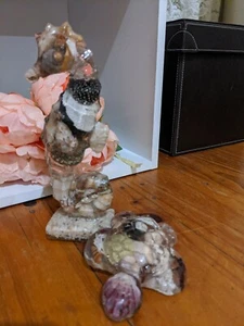 2 Sea Animals Clear Resin Filled W Sea Shells Unique Seahorse Turtle - Bild 1 von 12