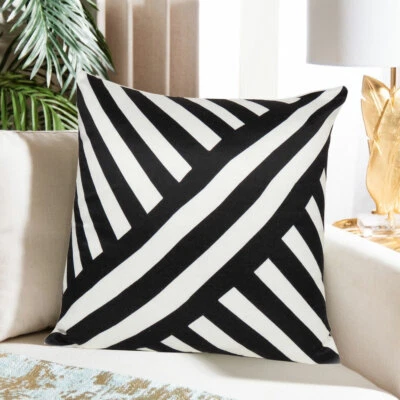 Oussum Black Striped Cushion Cover Bedroom Home Decorative Pillowcase 18x18" - Image 1 of 4