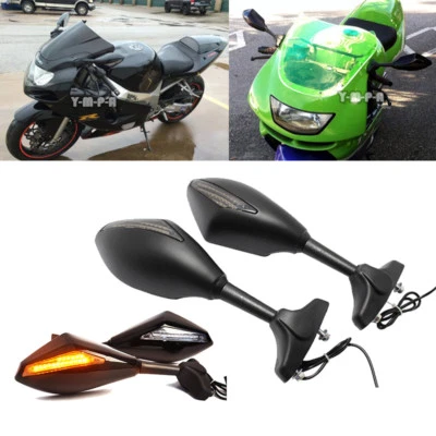 MOTORCYCLE LED TURN SIGNALS MIRRORS FOR KAWASAKI ZX6R/9R/10R SUZUKI SV650S/1000S - Image 1 of 4