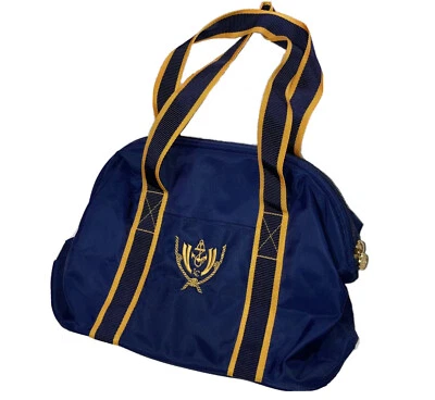 Liz Claiborne Nautical Tote Travel Bag Duffle Anchor Small Nylon Blue Yellow 90s - Image 1 of 4