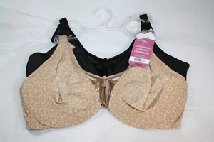 NWT set of 2 OLGA CUSHIONED COMFORT underwire BRA 5006O BLACK and BEIGE FLORAL - Picture 1 of 5