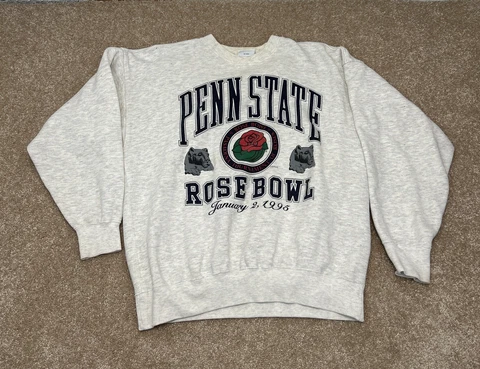 Vintage 90s 1995 Penn State Rose Bowl Crewneck Sweatshirt Size XL Gray Football Cover