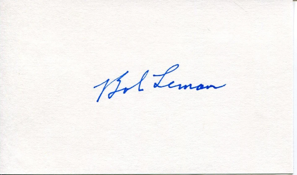 BOB LEMON BASEBALL HALL OF FAME PLAYER / PITCHER SIGNED CARD AUTOGRAPH - Image 1 of 1