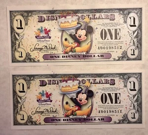 USA Disney Dollars, $1 x 2 -- 2009 Series: Prefix A Uncirculated mint notes - Picture 1 of 4
