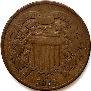 1869 Copper Two 2 Cent Cent Piece Good G+ VG * Old Cleaning - Picture 1 of 2