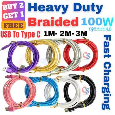 For iPhone 16 Samsung HeavyDuty USB Fast Charger USB Charging Type C Cable 2m 3m - Image 1 of 4