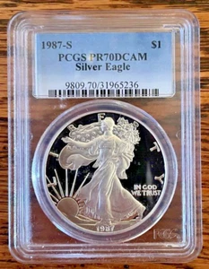 1987-S American Silver Eagle PCGS PR70 DCAM Blue Label - Picture 1 of 2