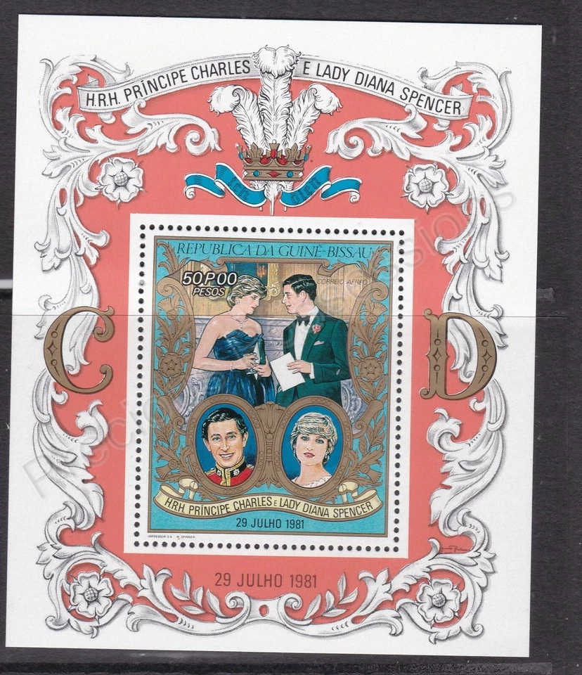 Hoja de estampillas de boda real 1981 Carlos y Diana MNH Guine-Bissau Perf SG MS675 Foto 1 de 1