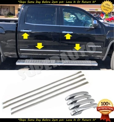 Fits Chevrole Silvrado GMC Sierra CREW 4DR Side Moldings+Handle Cover Overlays - Image 1 of 4