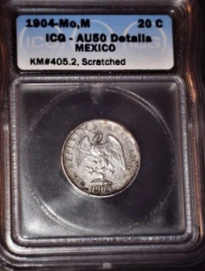 1904 MoM, 20 Centavos, ICG AU50, Rarer, Only 258,000 minted - Picture 1 of 2