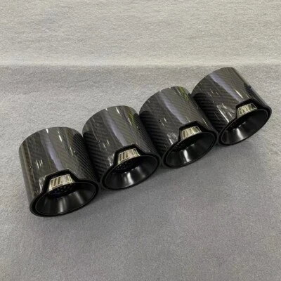 Black Coated Glossy Carbon Fiber Exhaust Tips Set for Bmw M3 G80 M4 G82 G83 - Image 1 of 4