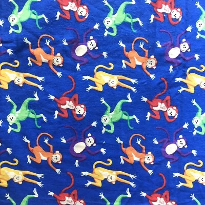 2yd 11" Olive Kids Spectrix Blue Monkey Animal Print Cotton Quilt Novelty Fabric - Image 1 of 4