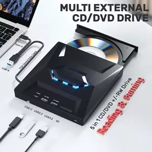 External DVD Drive USB 3.0 Writer Burner Reader Player With SD Card Reader - Afbeelding 1 van 9