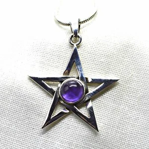Amethyst Pentagram Pendant Sterling Silver Natural Crystal Star Wicca Witch - Picture 1 of 10