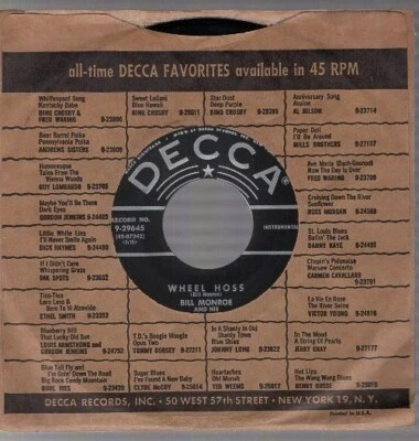 Bill Monroe & Blue Grass Boys – Put My Little Shoes Away / Wheel Hoss  7" 45 - Image 1 of 4
