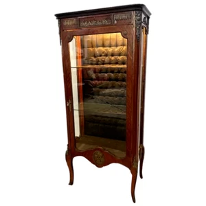 Antique French Curio China Cabinet Vitrine, Lighted, locking door, two shelves - Picture 1 of 12