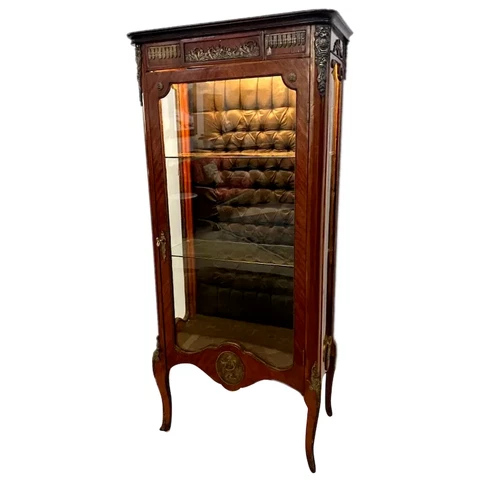 Antique French Curio China Cabinet Vitrine, Lighted, locking door, two shelves Cover
