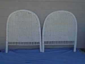 Pair Thick Wicker Twin size headboards 2 Regency Rattan Bamboo Mid century MCM - Picture 1 of 11