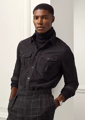 Brand New Men's Grey Suede Shirt Real Soft Sheepskin Suede Causal Overshirt - Image 1 of 4