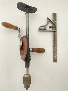 Vintage FULTON Shoulder Breast Brace Egg Beater Hand Drill Speed Square - Picture 1 of 12