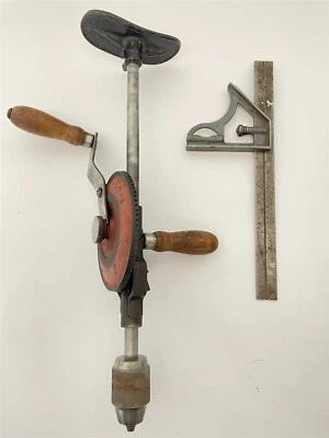 Vintage FULTON Shoulder Breast Brace Egg Beater Hand Drill Speed Square Foto 1 de 4