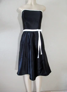 vintage SCOTT McClintock BLACK Satin Formal tea Dress size 6P petite white bow - Picture 1 of 7