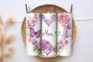 Tumbler magro - cuore fiore mamma - festa della mamma - 20 once acciaio inox - Foto 1 di 1